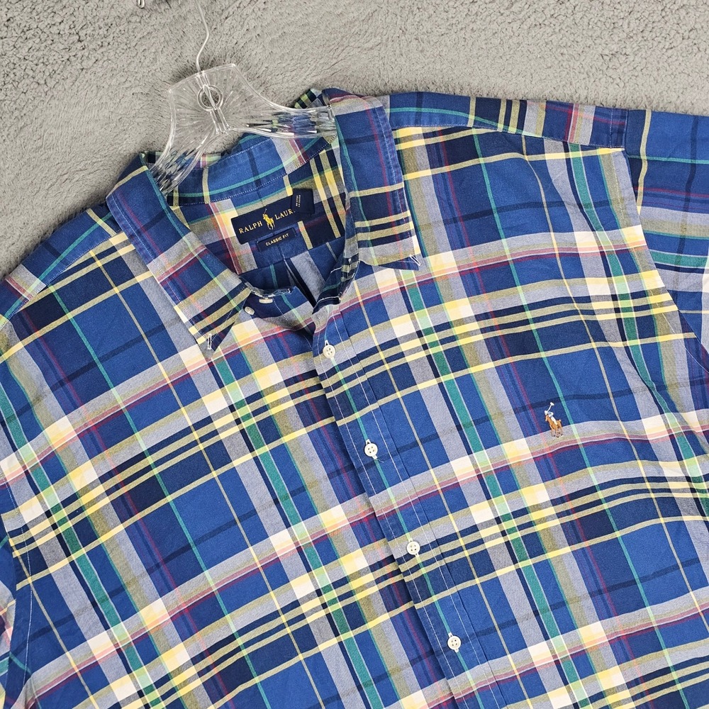 Ralph Lauren Button Down Mens 4XB Blue Plaid Classic Fit Short Sleeve Shirt